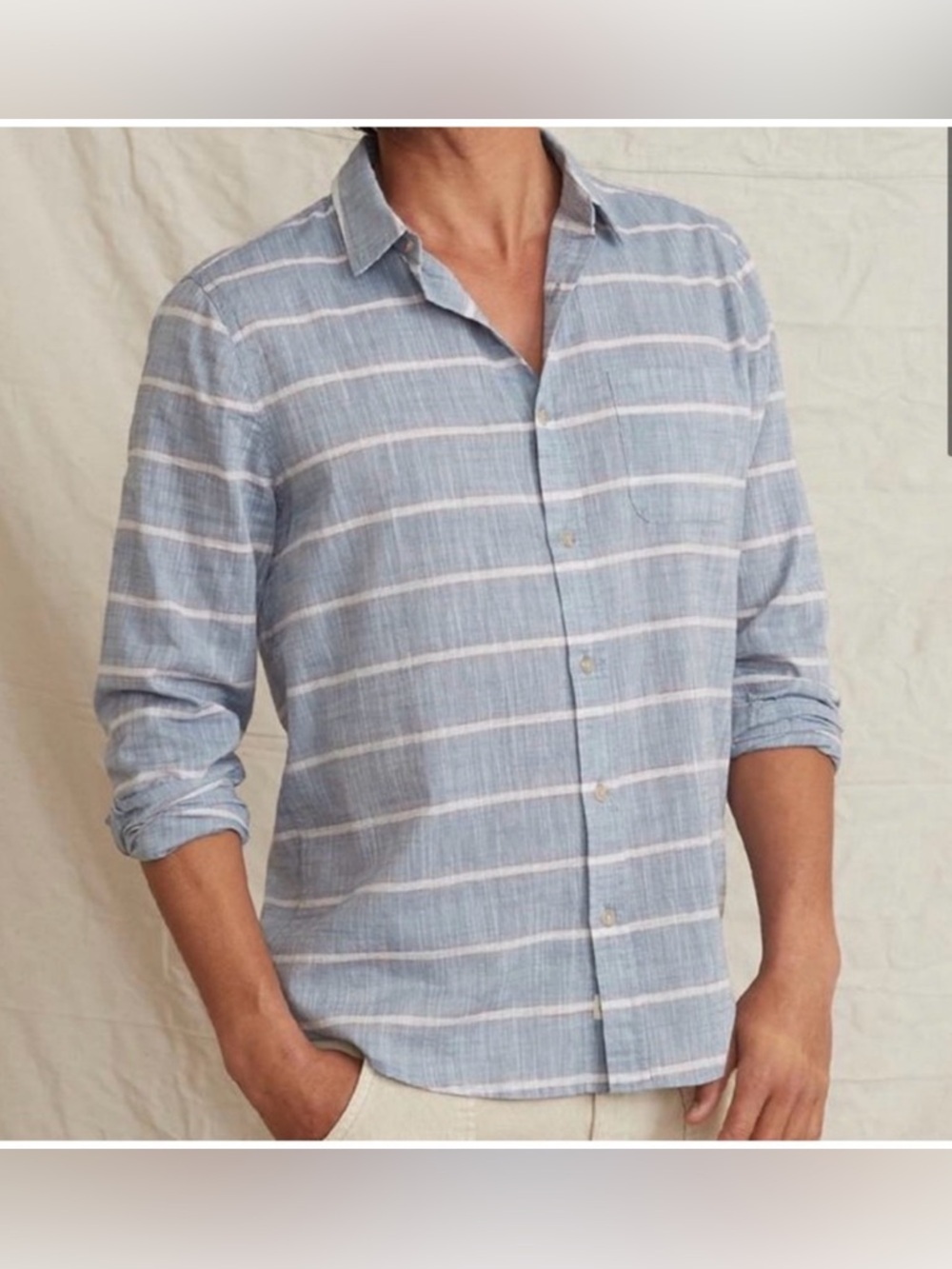 Marine‎ Layer Men’s Striped Button Down Shirt Lightweight Cotton ,size L/XL